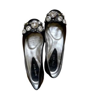 Womens leather flats shoes with shiny gems
